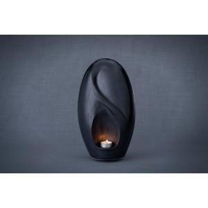 Ceramic (Adult Size) Memorial Candle Holder Cremation Ashes Urn – Eternal Light – Matt Ebony